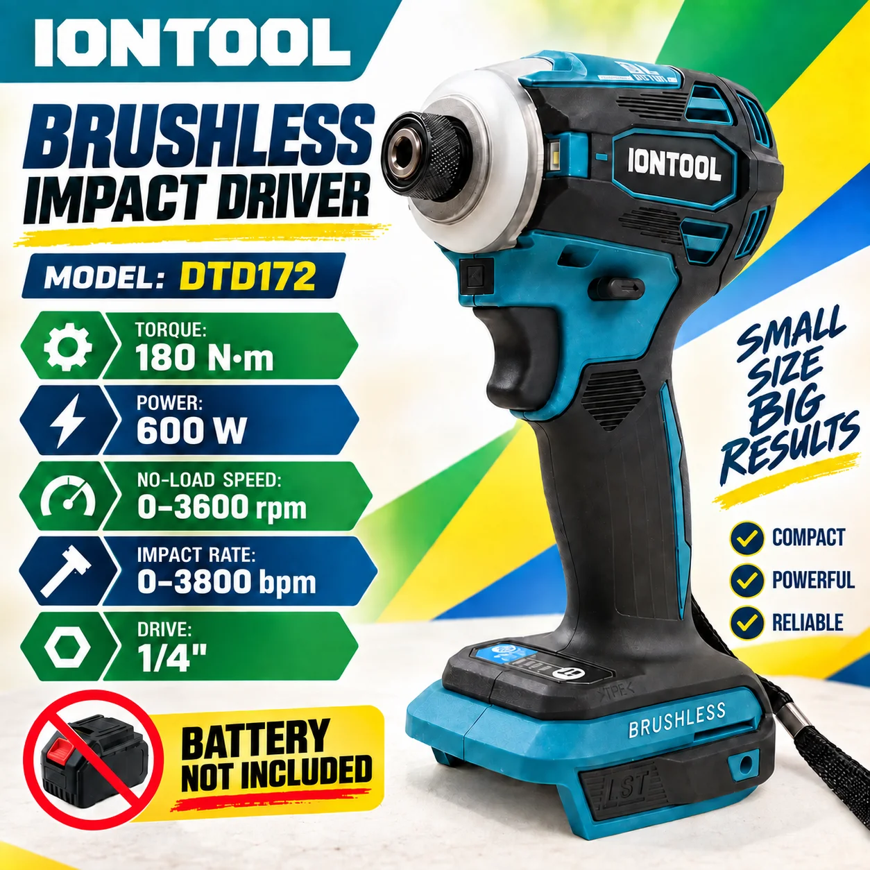 Cordless Impact Driver 1/4 Hex - أيون تول DTD172، مفك براغي كهربائي