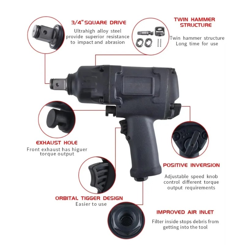 مفتاح ربط هوائي صناعي عالي الج - مراجعة Impact Wrench 3/4 Inch High Torque وسعره