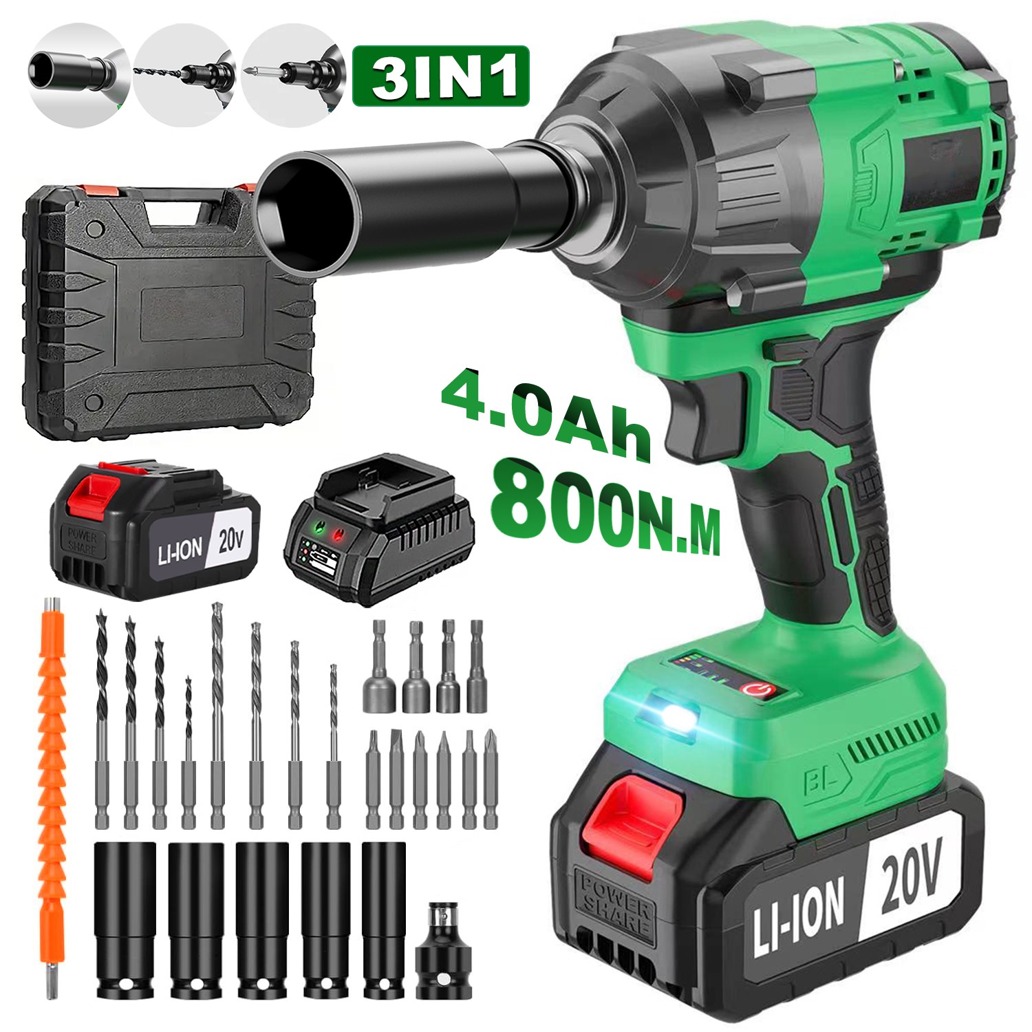 3 1/2 20 فولت الصناعية الصف ال - مراجعة Electric Impact Wrench 800Nm وسعره