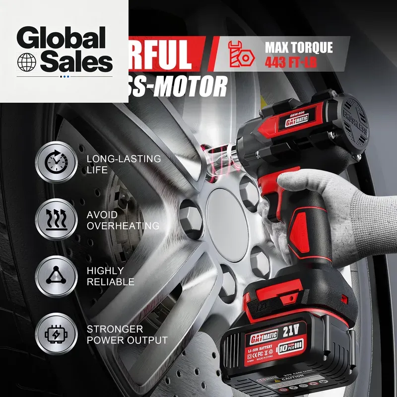 مفتاح ربط صناعي لاسلكي GATmati - مراجعة Electric Impact Wrench 800Nm وسعره