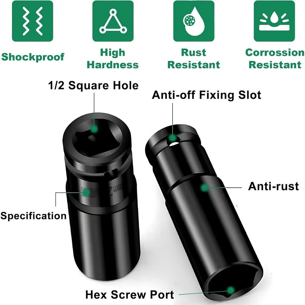 1/2 بوصة محرك 6 نقطة مقبس التص - مراجعة Impact Wrench Socket Set Deep وسعره