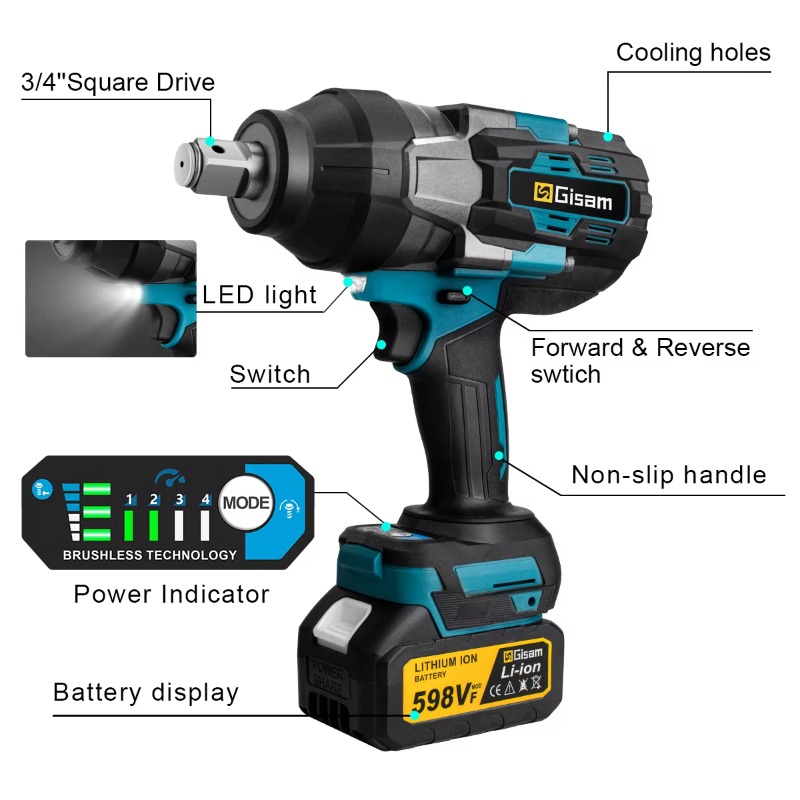 【ذكي】 مفتاح ربط كهربائي عالي ا - مراجعة Impact Wrench 3/4 Inch High Torque وسعره