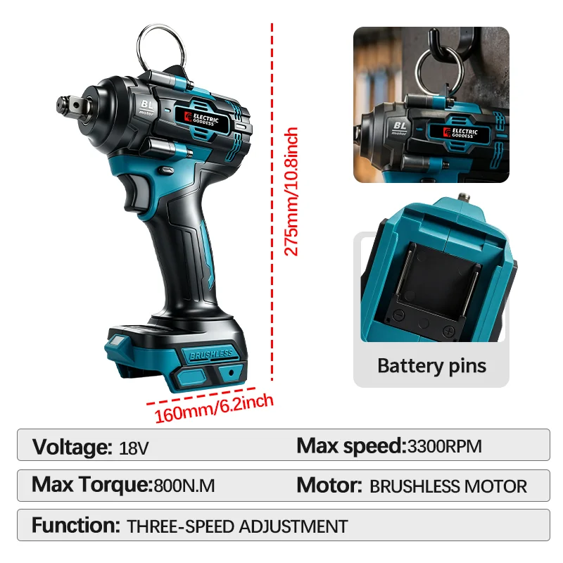 مفتاح ربط كهربائي بدون فرشاة م - مراجعة Electric Impact Wrench 800Nm وسعره