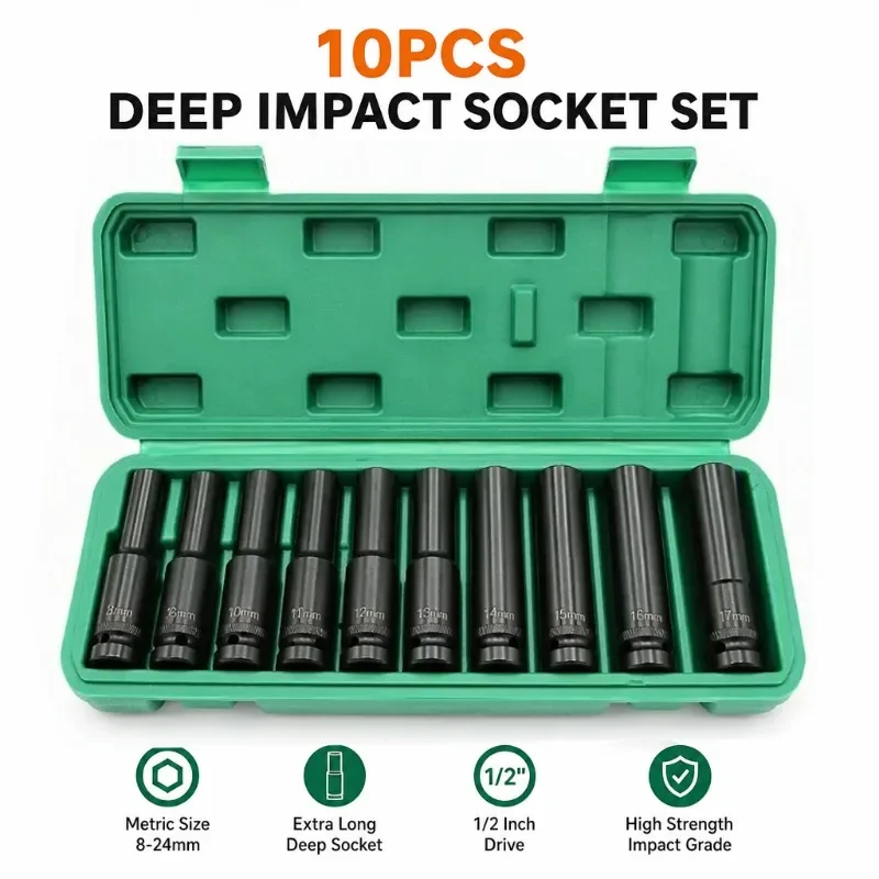 مجموعة جديدة من 10 قطع من مفات - مراجعة Impact Wrench Socket Set Deep وسعره